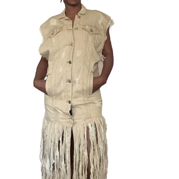 Anthroplology Alexander Bueno Distressed Fringe Dress Jacket Shacket Sz S/M - Picture 1 of 16